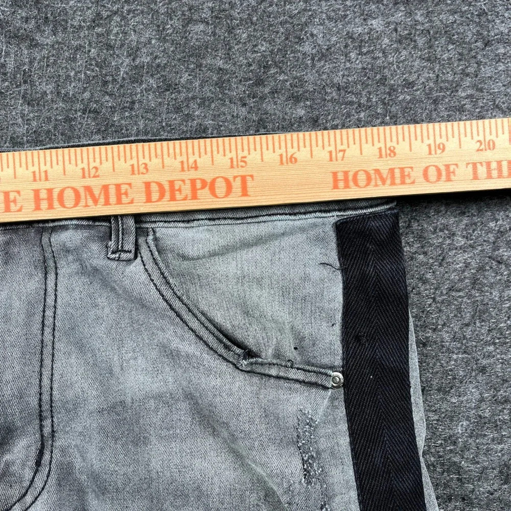 KDNK Skinny Jeans Mens 36 Gray Frayed Hem Distressed Whiskers Detail Outdoor